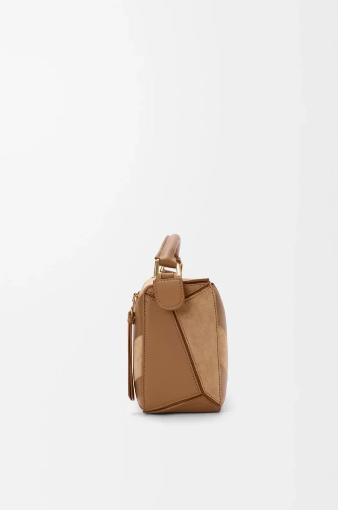 Bolso Puzzle pequeño en piel de becerro clásica y ante roble Bolso Puzzle pequeño en piel de becerro clásica y ante roble