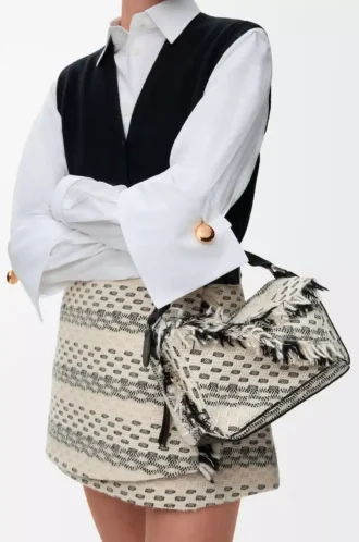 Bolso Puzzle pequeño en tejido textil negro/blanco