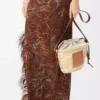 Bolso tipo cubo con cordón de palma y piel de becerro Natural/Tan Bolso tipo cubo con cordón de palma y piel de becerro Natural/Tan