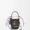 Bolso tipo cubo pequeño con flecos en piel de becerro Negro Bolso tipo cubo pequeño con flecos en piel de becerro Negro