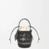 Bolso tipo cubo pequeño con flecos en piel de becerro Negro Bolso tipo cubo pequeño con flecos en piel de becerro Negro
