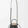 Bolso tipo cubo pequeño con flecos en piel de becerro Negro Bolso tipo cubo pequeño con flecos en piel de becerro Negro