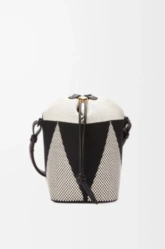 Bolso tipo cubo Small Treasure Bako en jacquard de lona y piel de becerro Natural/Negro