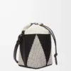 Bolso tipo cubo Small Treasure Bako en jacquard de lona y piel de becerro Natural/Negro