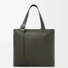 Bolso tote con cremallera Loop en piel de becerro granulada flexible Dark Khaki
