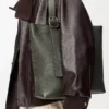 Bolso tote con cremallera Loop en piel de becerro granulada flexible Dark Khaki
