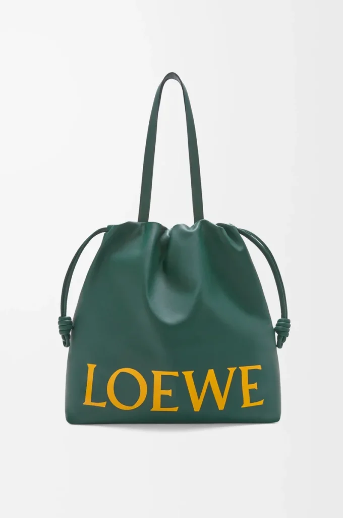 Bolso tote con logotipo Flamenco en piel de becerro napa Evergreen