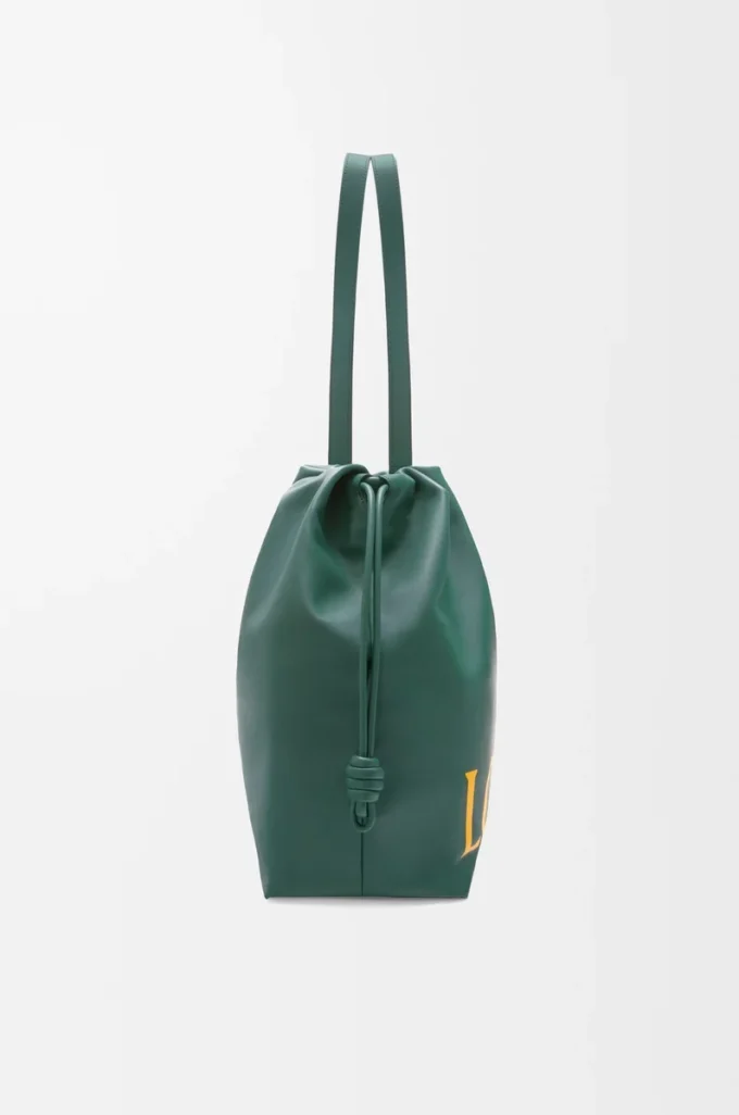 Bolso tote con logotipo Flamenco en piel de becerro napa Evergreen