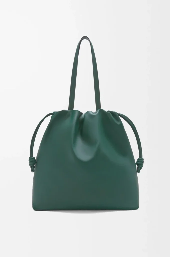 Bolso tote con logotipo Flamenco en piel de becerro napa Evergreen