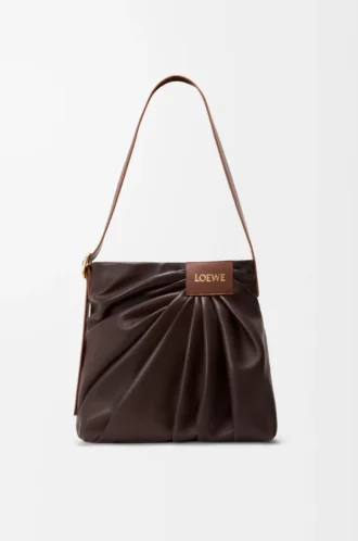 Bolso tote drapeado en suave piel de cordero napa Dark Chestnut