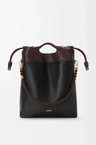 Bolso tote Flamenco en suave piel de cordero napa Negro/Castaño oscuro