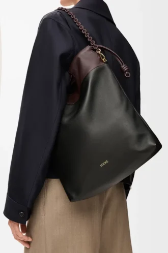 Bolso tote Flamenco en suave piel de cordero napa Negro/Castaño oscuro