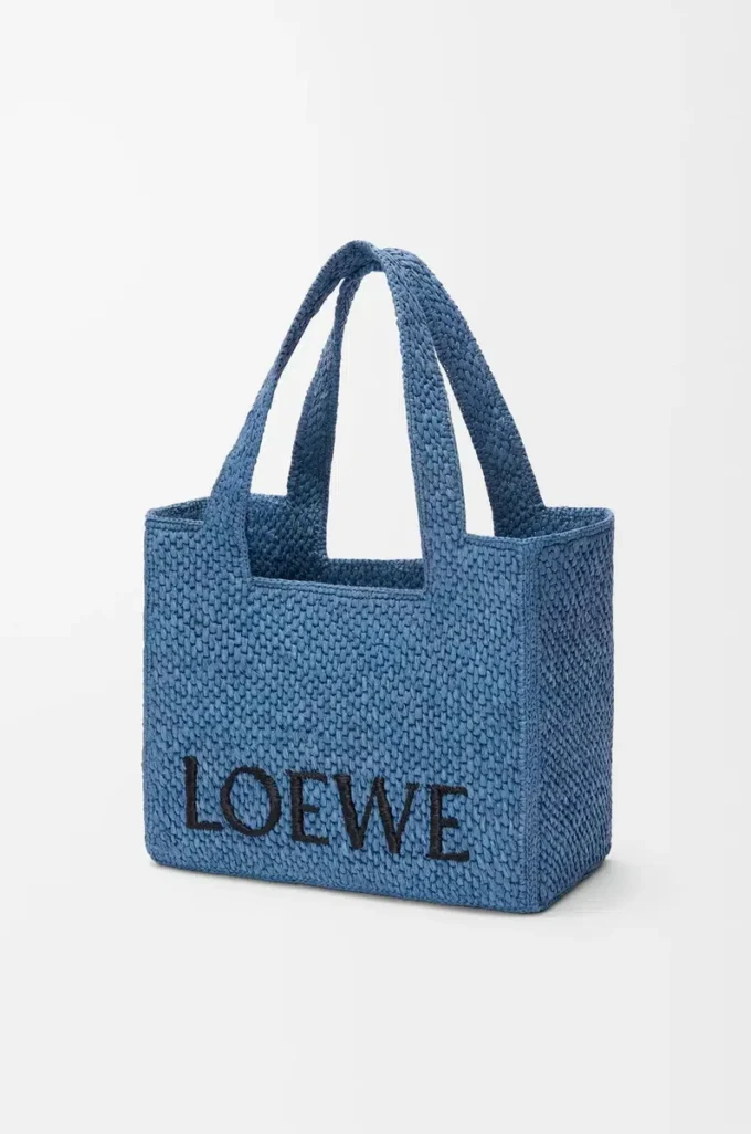 Bolso tote LOEWE Font mediano en rafia azul claro Bolso tote LOEWE Font mediano en rafia azul claro