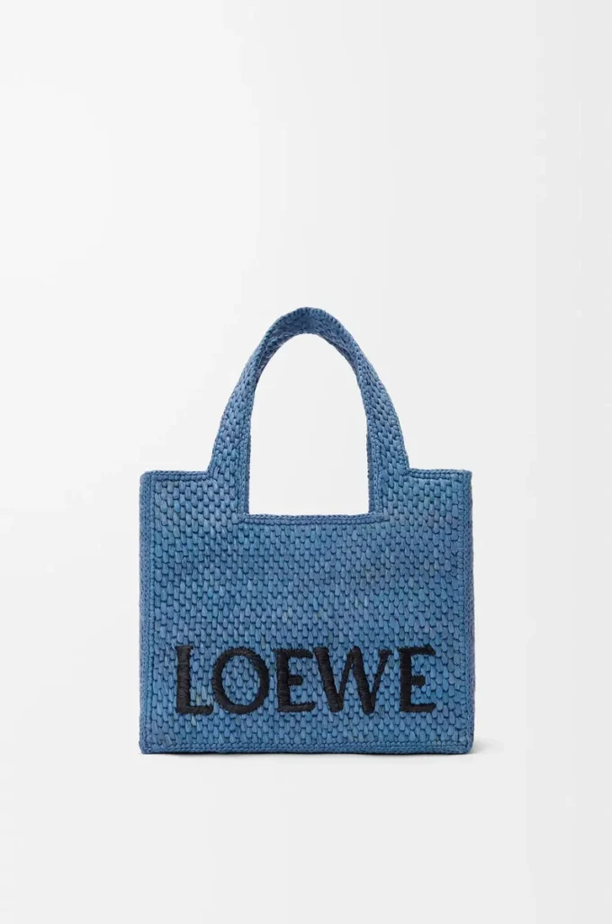 Bolso tote LOEWE Font pequeño en rafia azul claro Bolso tote LOEWE Font pequeño en rafia azul claro