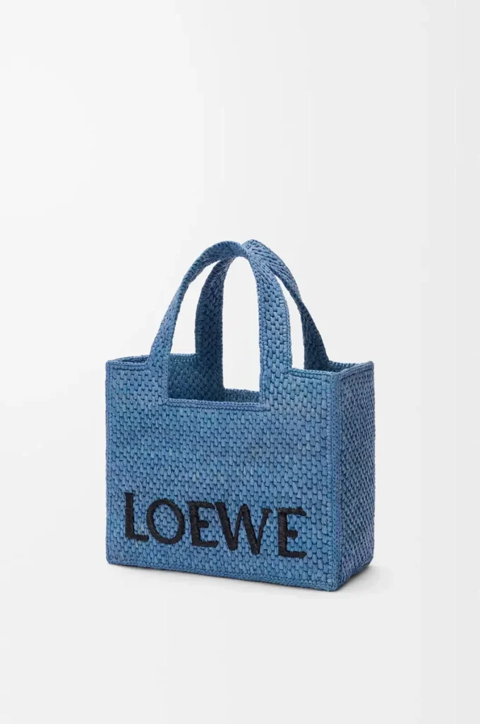 Bolso tote LOEWE Font pequeño en rafia azul claro Bolso tote LOEWE Font pequeño en rafia azul claro