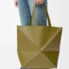 Bolso tote Puzzle Fold XL en piel de becerro brillante color oliva