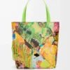 Bolso tote Puzzle Fold XL en piel de becerro clásica Verde vivo/Multicolor