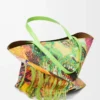 Bolso tote Puzzle Fold XL en piel de becerro clásica Verde vivo/Multicolor