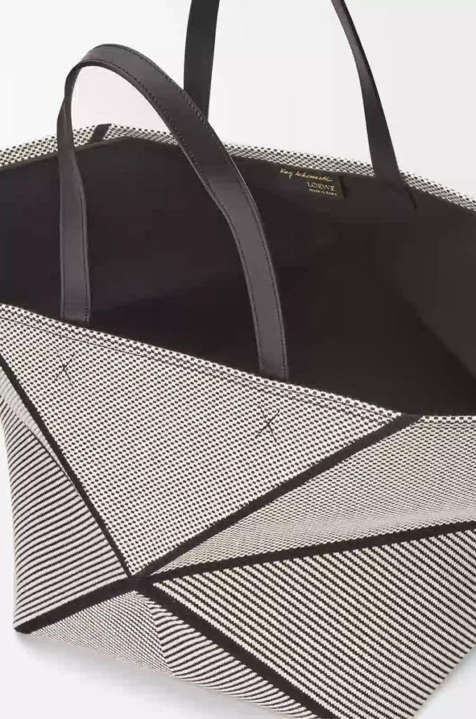 Bolso tote Puzzle Fold XXL en lona jacquard y piel de becerro Natural/Negro Bolso tote Puzzle Fold XXL en lona jacquard y piel de becerro Natural/Negro