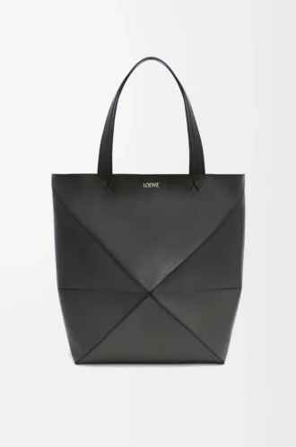 Bolso tote XL Puzzle Fold en piel de becerro brillante, color negro