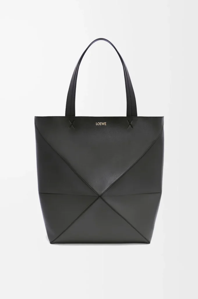 Bolso tote XL Puzzle Fold en piel de becerro brillante, color negro