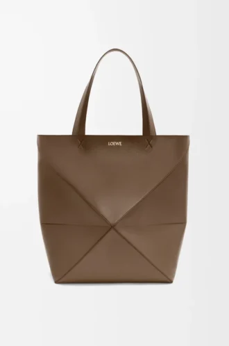 Bolso tote XL Puzzle Fold en piel de becerro brillante color umbra