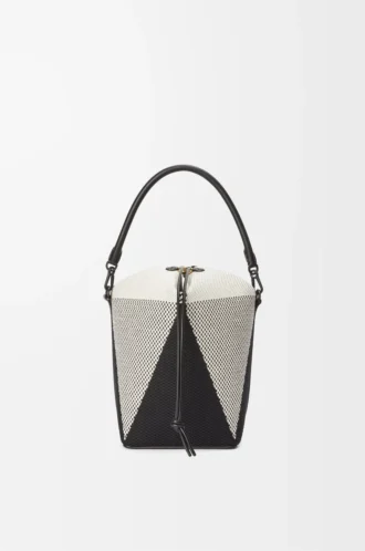 Bolso Treasure Bako en jacquard de lona y piel de becerro Natural/Negro