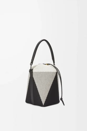 Bolso Treasure Bako en jacquard de lona y piel de becerro Natural/Negro