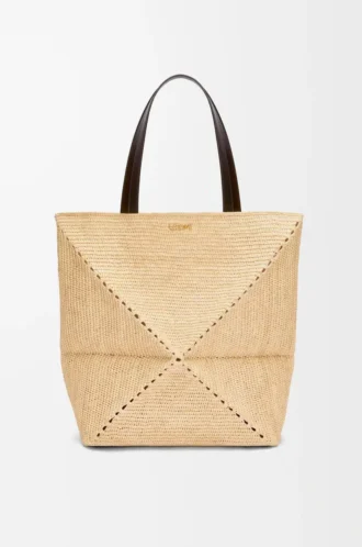 Bolso XL Puzzle Fold en rafia Natural/Negro