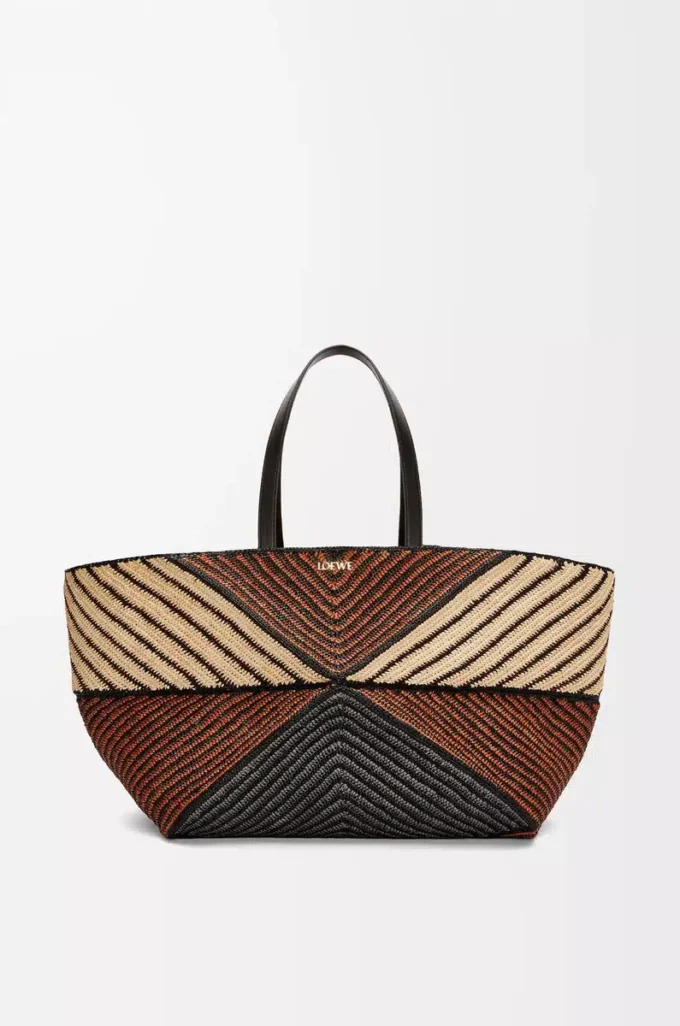 Bolso XXL Puzzle Fold en rafia Natural/Miel dorada