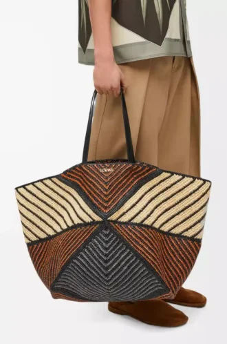 Bolso XXL Puzzle Fold en rafia Natural/Miel dorada