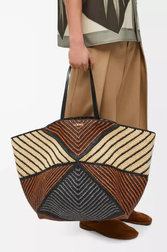 Bolso XXL Puzzle Fold en rafia Natural/Miel dorada