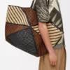 Bolso XXL Puzzle Fold en rafia Natural/Miel dorada