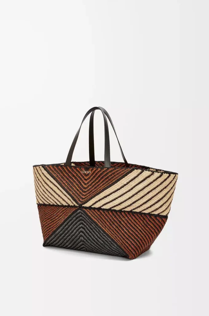 Bolso XXL Puzzle Fold en rafia Natural/Miel dorada