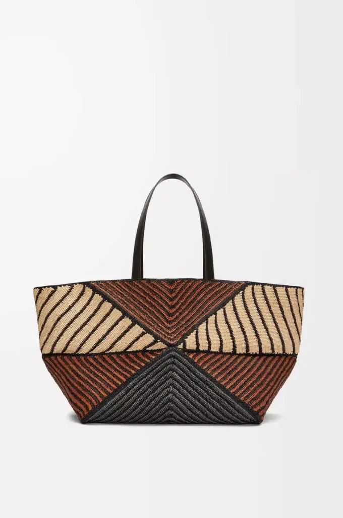 Bolso XXL Puzzle Fold en rafia Natural/Miel dorada