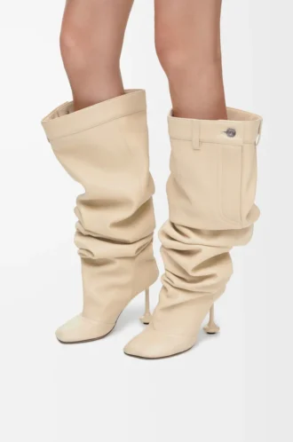 Botas por encima de la rodilla Toy en piel de cordero napa Oat Milk