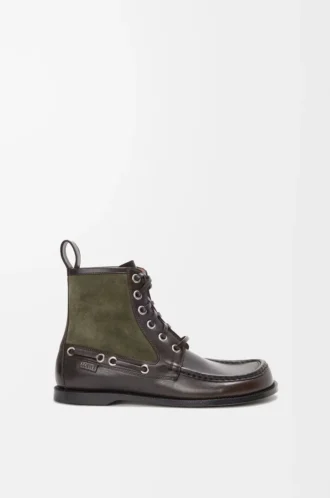 Botines tipo mocasín Campo en piel de becerro y ante marrón oscuro/verde