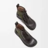 Botines tipo mocasín Campo en piel de becerro y ante marrón oscuro/verde Botines tipo mocasín Campo en piel de becerro y ante marrón oscuro/verde