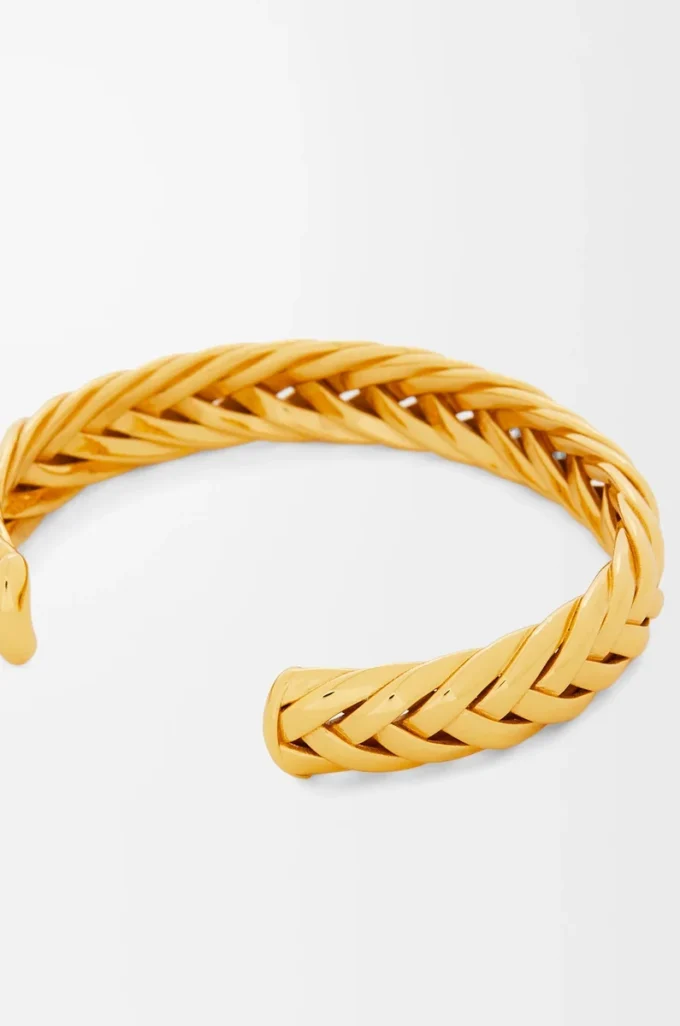Brazalete fino trenzado en plata de ley Oro Brazalete fino trenzado en plata de ley Oro