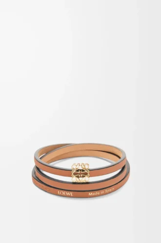 Brazalete trenzado en piel de becerro color tostado