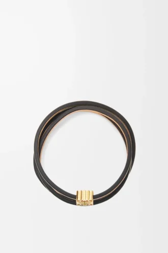 Brazalete trenzado en piel de becerro color tostado