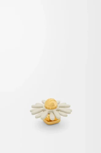 Broche de flor en piel de becerro Blanco