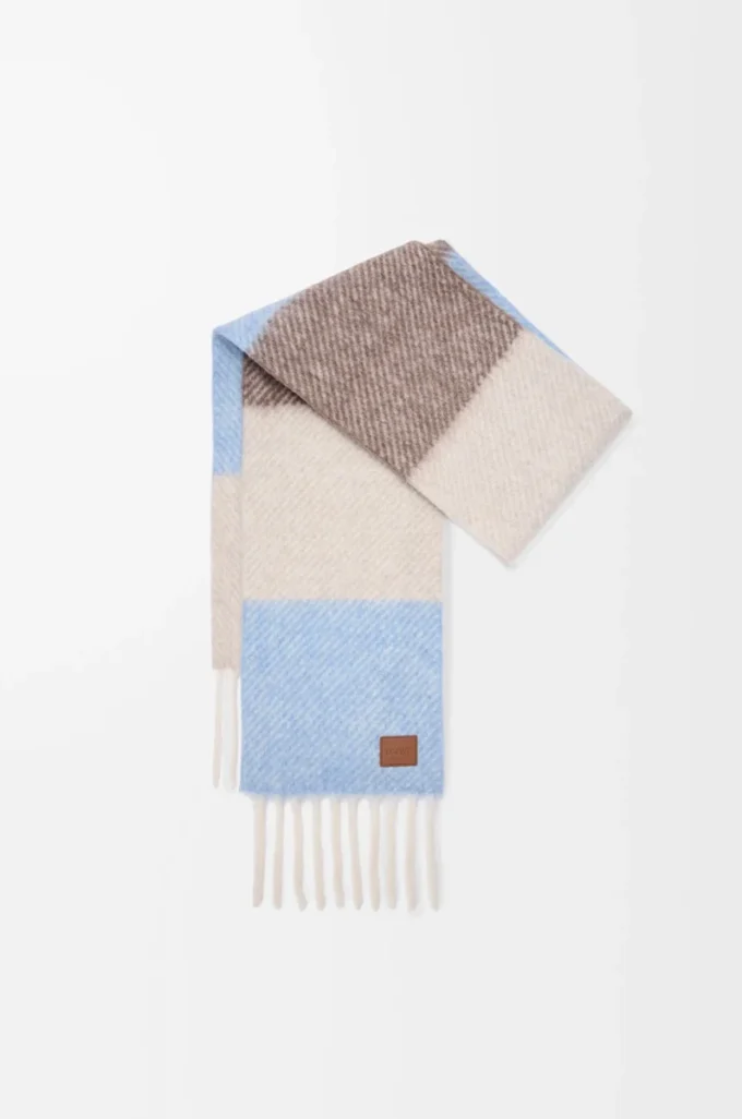 Bufanda de mezcla de alpaca y lana azul claro/arenisca/marrón Bufanda de mezcla de alpaca y lana azul claro/arenisca/marrón