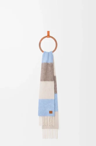 Bufanda de mezcla de alpaca y lana azul claro/arenisca/marrón