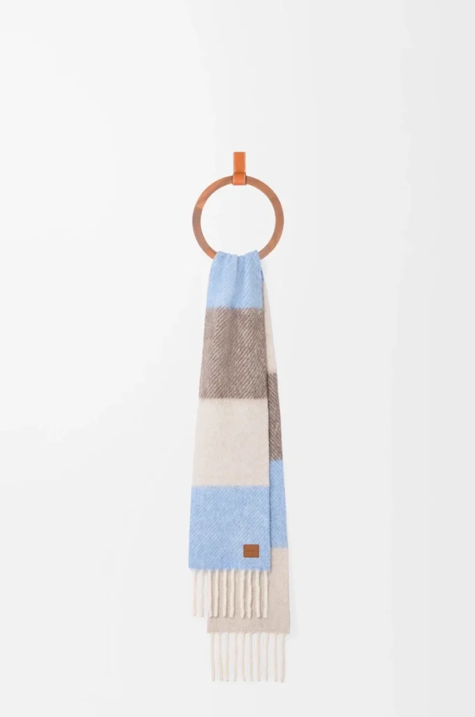 Bufanda de mezcla de alpaca y lana azul claro/arenisca/marrón Bufanda de mezcla de alpaca y lana azul claro/arenisca/marrón