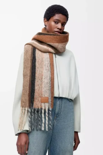 Bufanda de mezcla de alpaca y lana Beige/Multicolor