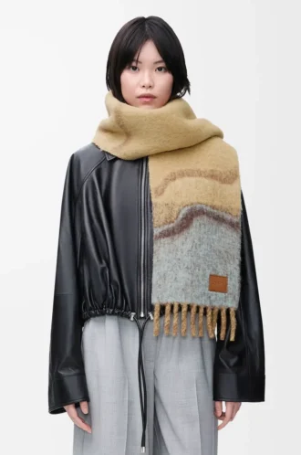 Bufanda de mezcla de alpaca y lana en color camel/multicolor