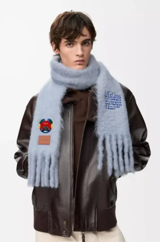 Bufanda de mezcla de mohair y lana azul claro