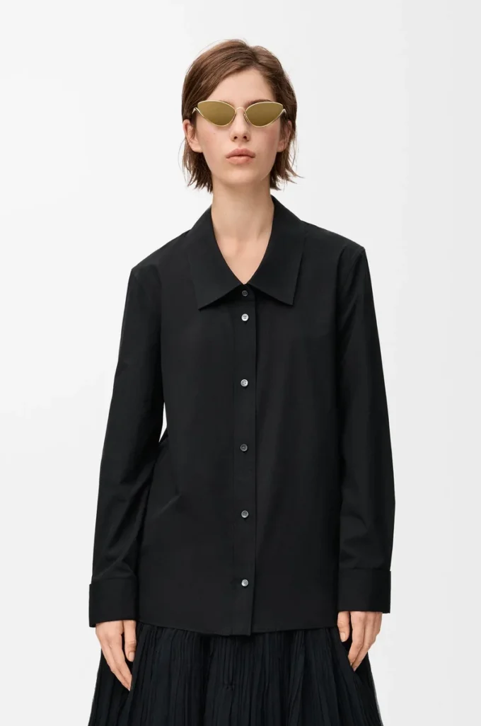 Camisa adornada de algodón negro Camisa adornada de algodón negro