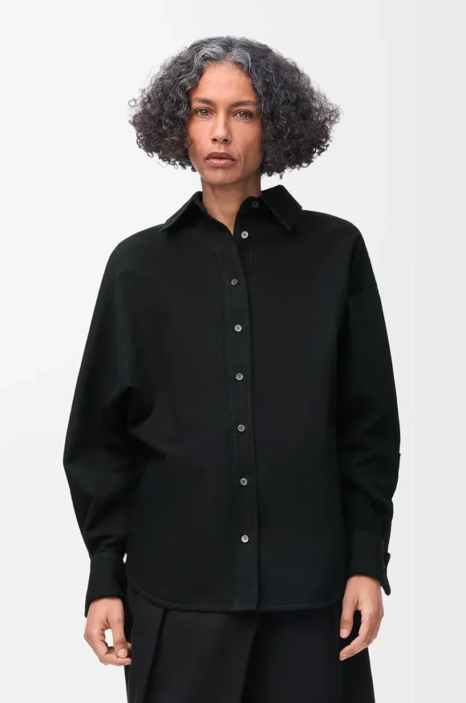 Camisa cruzada de denim Negro Camisa cruzada de denim Negro